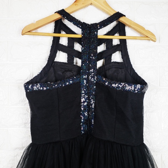 Minuet NWT Black Sequin Cage Tulle Dress Size M - Picture 4 of 8